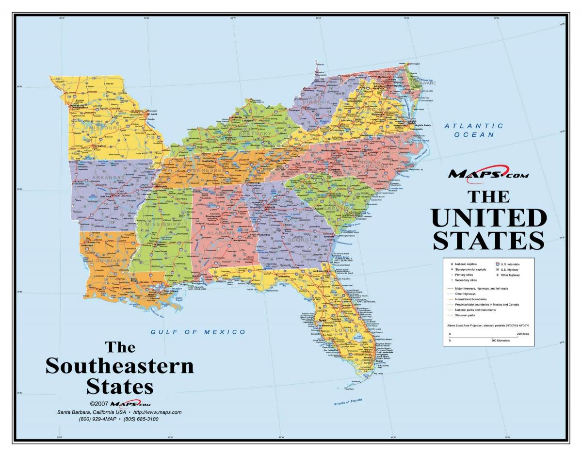 Southeastern Southeastern   Southeastern แผนที่อเมริกา 